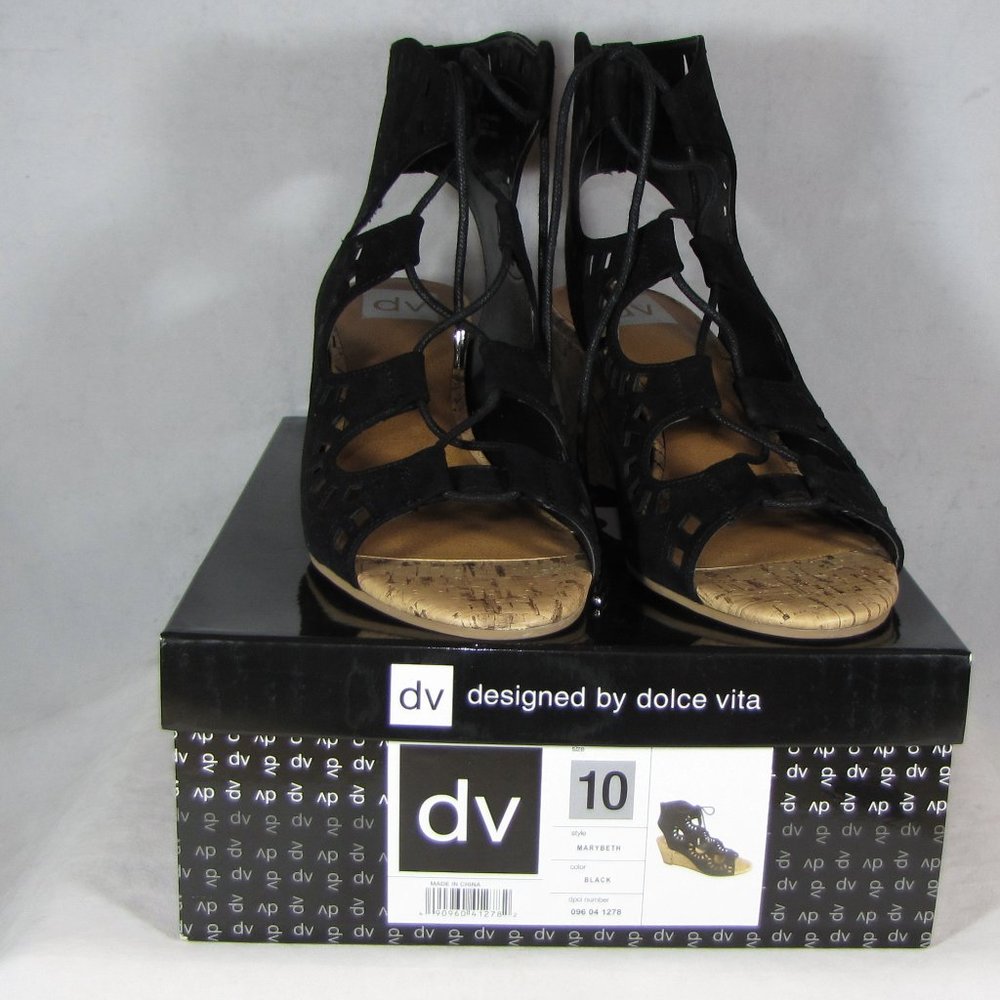 DV Dolce Vita 10 Marybeth Black Lace Up Cork Wedge